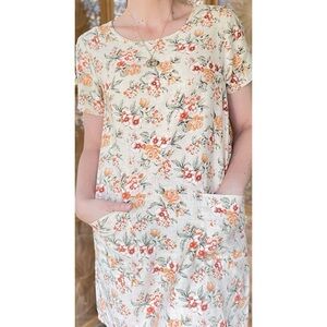 90s Vintage Erika Petites Cotton Linen Blend Orange Flower Print Shirt Dress S